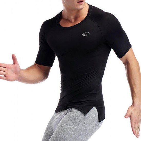 Elastic Quick Drying Compression Fitness Tops Men's Split Hem Breathable Slim Fit Sport T-shirt