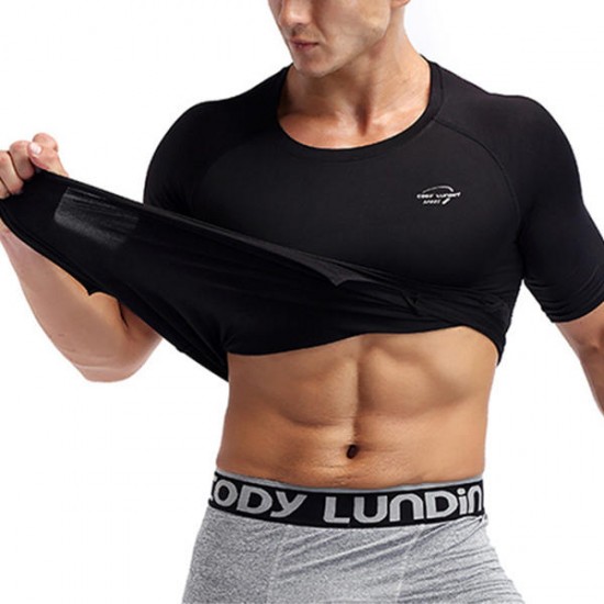 Elastic Quick Drying Compression Fitness Tops Men's Split Hem Breathable Slim Fit Sport T-shirt