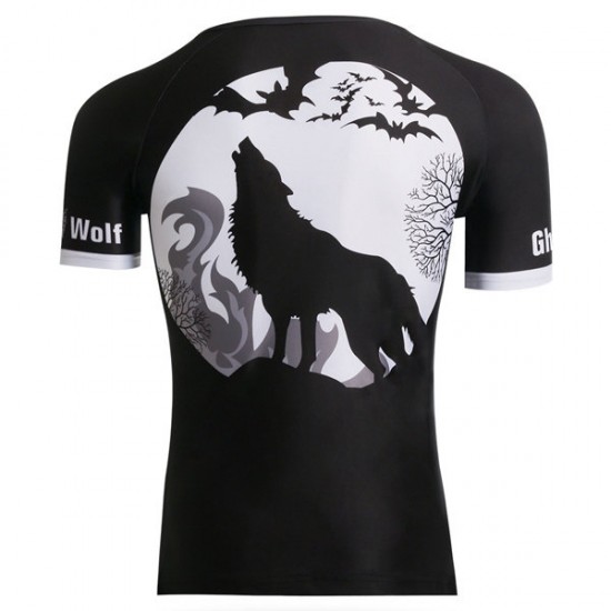 Gym Sports Fitness Ghost Wolf Printing Quick Drying Tight Tops T-shirt