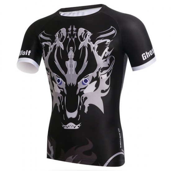 Gym Sports Fitness Ghost Wolf Printing Quick Drying Tight Tops T-shirt