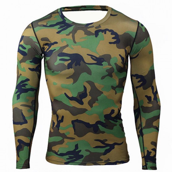 JACK CORDEE Men's Camouflage Running Sports Compression Long Sleeve T-shirt Quick Drying Jogging Top