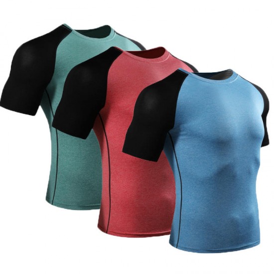 Mens Short Sleeve Tight Fitness T-shirt Elastic Quick Dry Sport Running T-Shirts Tops