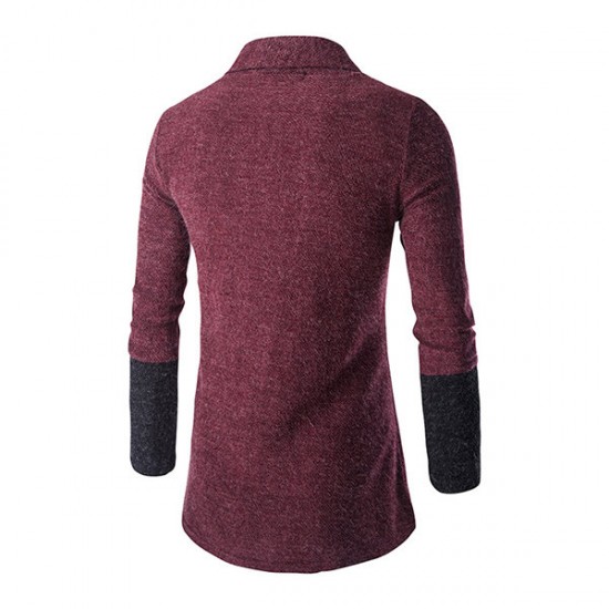 Autumm Fashion Cardigan Sweater Mens Casual Trends Knitwear Stitching Solid Color Cardigan