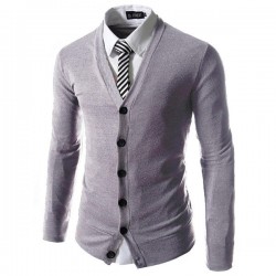 Autumn Winter Fashion Pure Color Knit Cardigan Casual Business Slim Fit V-neck Cardigan