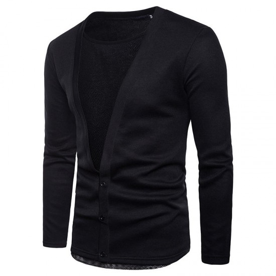 Casual Mesh Stitching Single Breasted Cardigans Solid Color Coat For Men