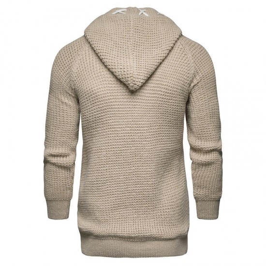 Casual Winter Solid Color Braided Knitted Thick Warm Hooded Cardigans for Men