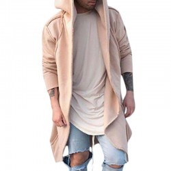 ChArmkpR Mens Fashion Irregular Hem Solid Color Mid-long Hooded Loose Cardigans