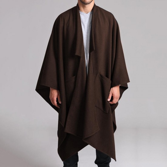 ChArmkpR Mens Mid-long Irregular Hem Shawl Collar Cloak Long Sleeve Casual Cardigans