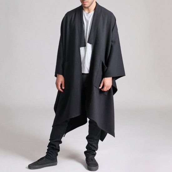 ChArmkpR Mens Mid-long Irregular Hem Shawl Collar Cloak Long Sleeve Casual Cardigans