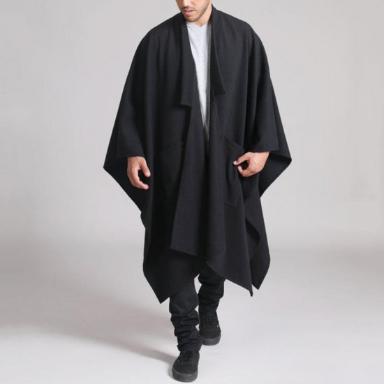 ChArmkpR Mens Mid-long Irregular Hem Shawl Collar Cloak Long Sleeve Casual Cardigans