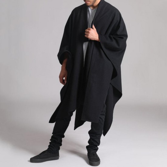 ChArmkpR Mens Mid-long Irregular Hem Shawl Collar Cloak Long Sleeve Casual Cardigans