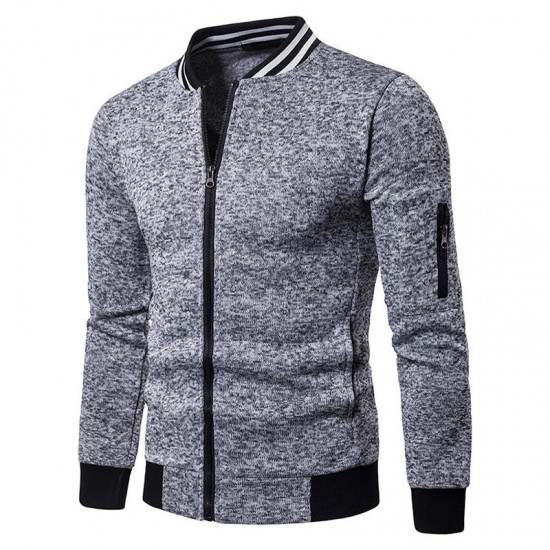 Men Fall Side Zipper Stitching Coats Color Zip-up Cardigans Sweatshirts