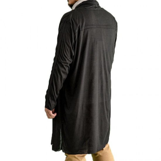 Men Sweater Mid Long Loose Coat Knit Cardigans Jacket Overcoat