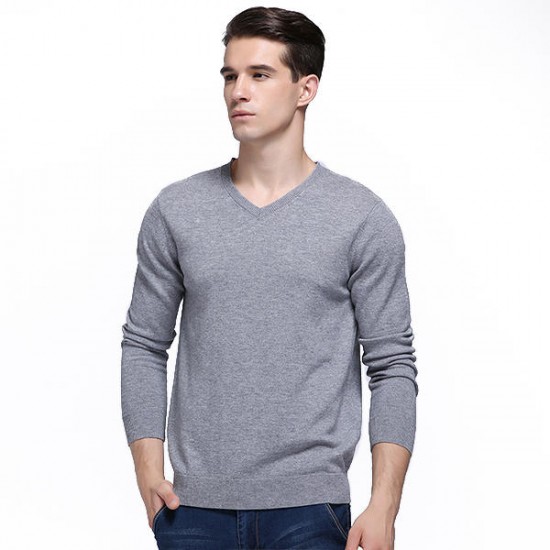 100% Merino Woolen Pullover Fashion V Collar Warm Fleece Knitted Casual Sweater Pullovers