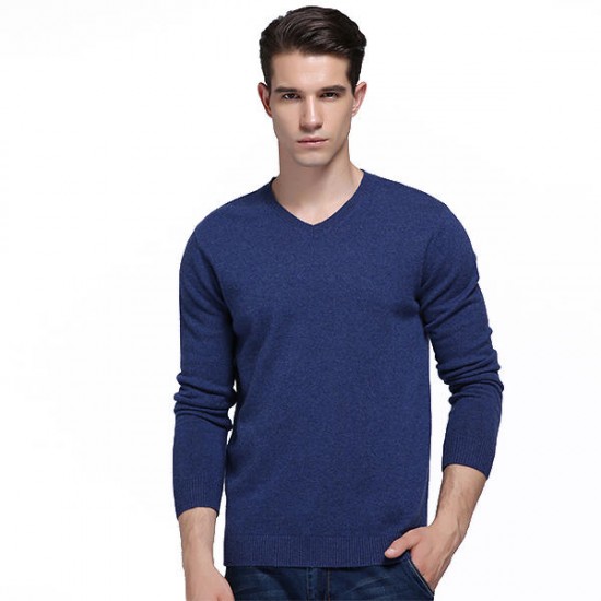 100% Merino Woolen Pullover Fashion V Collar Warm Fleece Knitted Casual Sweater Pullovers