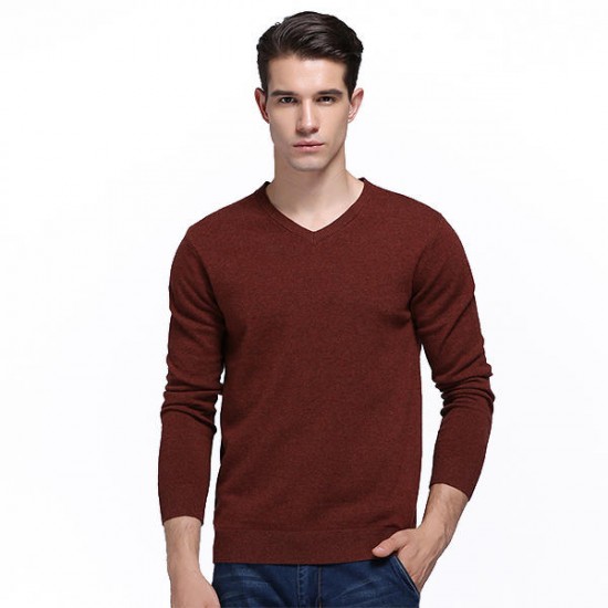 100% Merino Woolen Pullover Fashion V Collar Warm Fleece Knitted Casual Sweater Pullovers