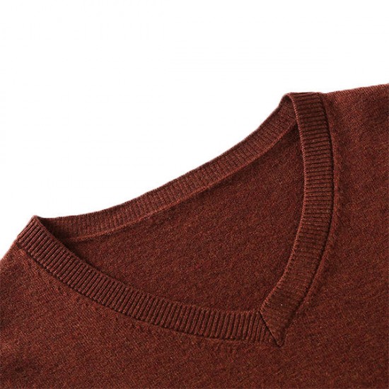 100% Merino Woolen Pullover Fashion V Collar Warm Fleece Knitted Casual Sweater Pullovers