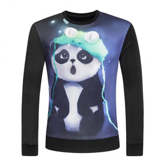 Digital 3D Printing Panda Round Collar Pullover Fashion Casual Long-sleeved Sweater Hoodies