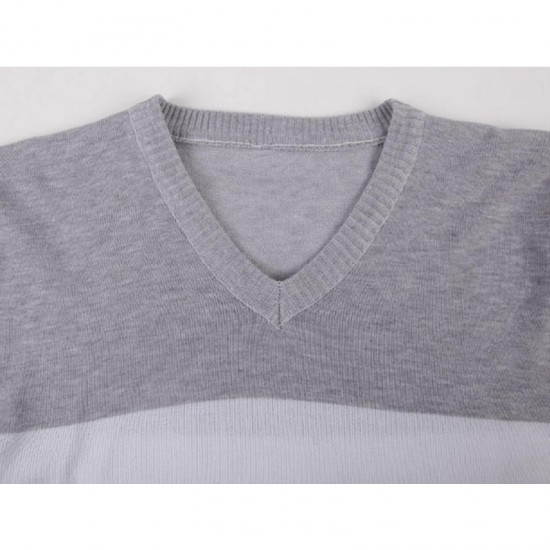 Men Spring Autumn Fashion Stripe V-neck Sweaters Cotton Knitting Leisure Slim Fit Pullovers