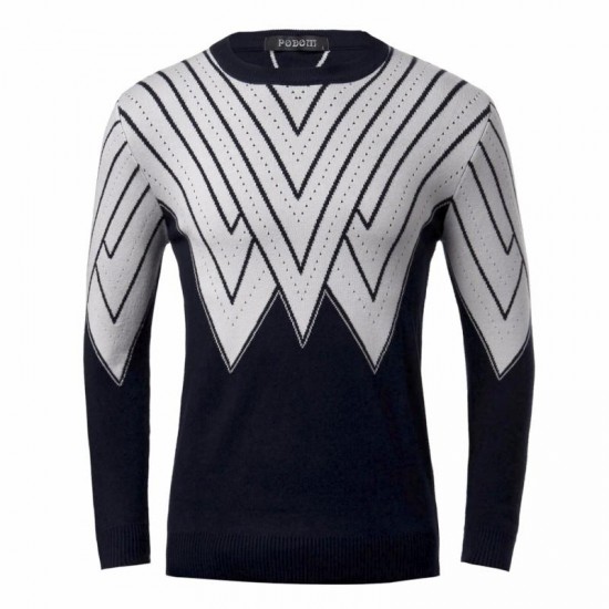 Men Winter Knitting Polyester Round Collar Triangle Long Sleeve Warm Pullover Sweater