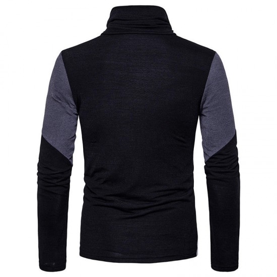 Men's Autumn Winter Casual Color Block Slim Long Sleeve Turtleneck Pullovers Sweater