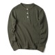 Men's Casual Cotton Washed Solid Color Cassic Henry Collar Long-sleeved Pullovers Tops