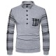 Men's Casual Spliceing Stripe Sweater Pullover Fashion Long Sleeve Button Collar Tops Tees