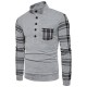 Men's Casual Spliceing Stripe Sweater Pullover Fashion Long Sleeve Button Collar Tops Tees