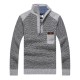 Men's Casual Thicken Patchwork Half-Zipper Stand Collar Chest Pocket Knit Pullovers Sweaters