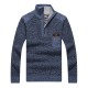 Men's Casual Thicken Patchwork Half-Zipper Stand Collar Chest Pocket Knit Pullovers Sweaters