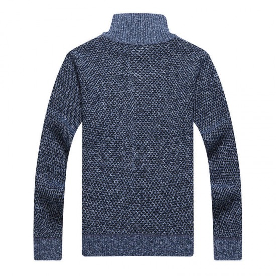 Men's Casual Thicken Patchwork Half-Zipper Stand Collar Chest Pocket Knit Pullovers Sweaters