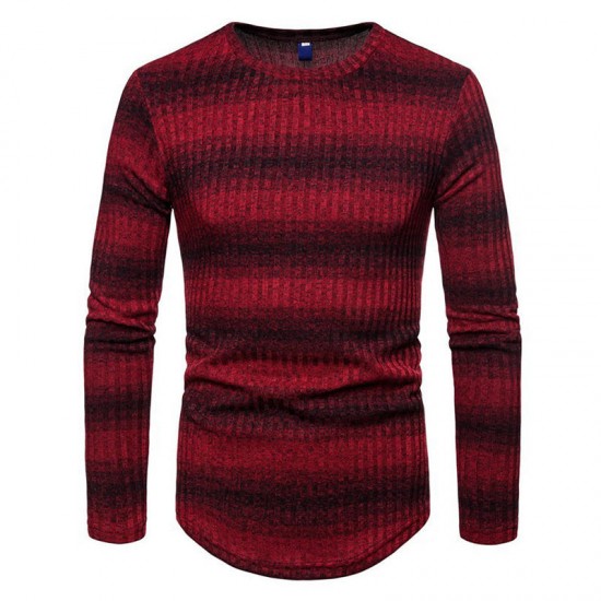 Men's Stripe Gradient Style Knit Breathable O-Neck Warm Sweaters Pullovers