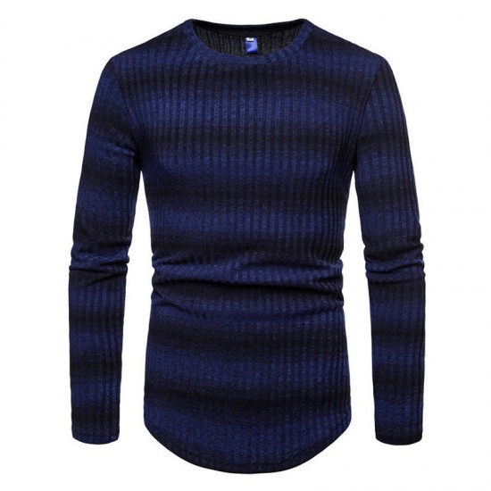Men's Stripe Gradient Style Knit Breathable O-Neck Warm Sweaters Pullovers
