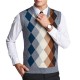 Fashion Plaid Fleece Woolen Pullover Vest Casual Men's V-collar Sleeveless Sweater Vest