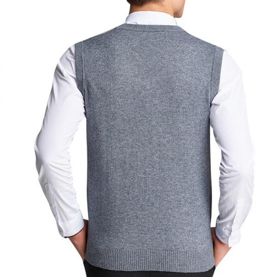 Fashion Plaid Fleece Woolen Pullover Vest Casual Men's V-collar Sleeveless Sweater Vest