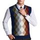 Fashion Plaid Fleece Woolen Pullover Vest Casual Men's V-collar Sleeveless Sweater Vest