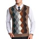 Fashion Plaid Fleece Woolen Pullover Vest Casual Men's V-collar Sleeveless Sweater Vest