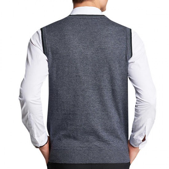 Fashion Striped Woolen Pullover Vests Casual Business Men's V-neck  Sleeveless Sweaters Vest