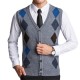 Men's British Style Woolen Knitted Cardigan Casual Diamond Pattern V-collar Sweater Vest