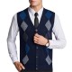 Men's British Style Woolen Knitted Cardigan Casual Diamond Pattern V-collar Sweater Vest