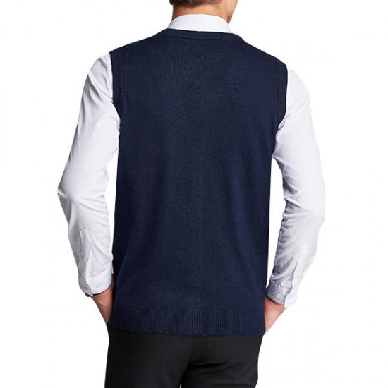 Men's British Style Woolen Knitted Cardigan Casual Diamond Pattern V-collar Sweater Vest