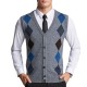 Men's British Style Woolen Knitted Cardigan Casual Diamond Pattern V-collar Sweater Vest