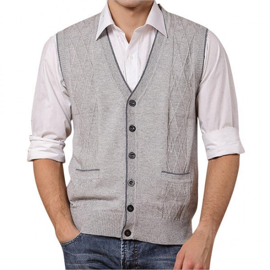 Men's Leisure Woolen Knitted Cardigan Vest Fashion V-neck Jacquard Vest