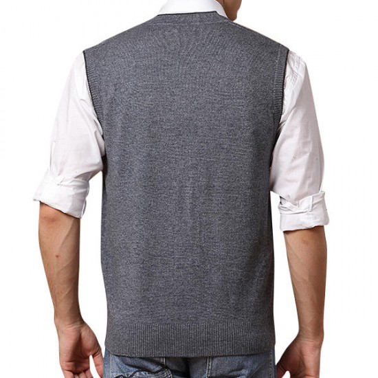 Men's Leisure Woolen Knitted Cardigan Vest Fashion V-neck Jacquard Vest