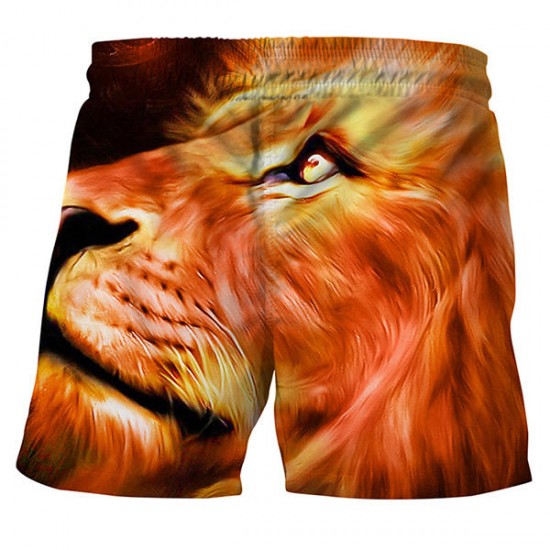 3D Lion Printing Casual Summer Holiday Beach Board Shorts for Men