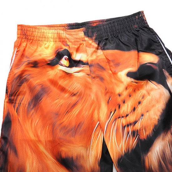 3D Lion Printing Casual Summer Holiday Beach Board Shorts for Men