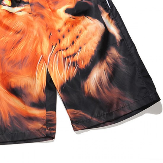 3D Lion Printing Casual Summer Holiday Beach Board Shorts for Men