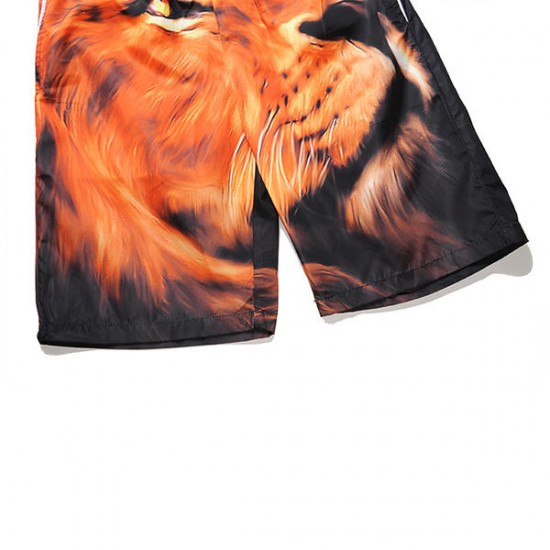 3D Lion Printing Casual Summer Holiday Beach Board Shorts for Men