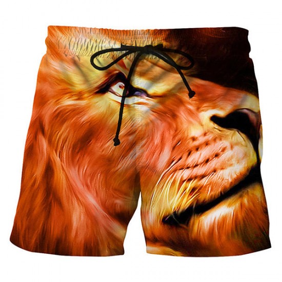 3D Lion Printing Casual Summer Holiday Beach Board Shorts for Men