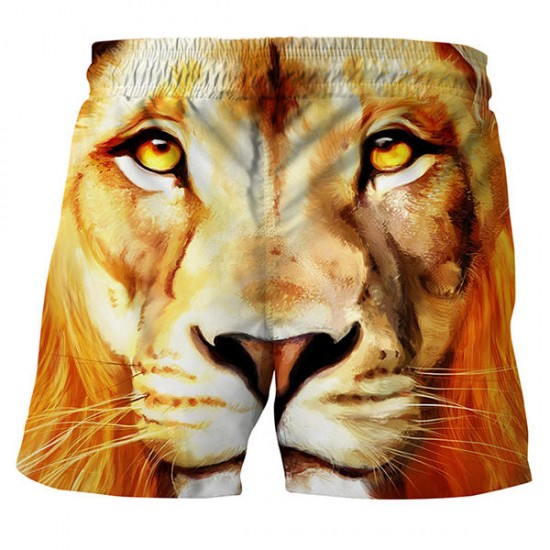 3D Lion Printing Summer Casual Holiday Beach Board Shorts for Men
